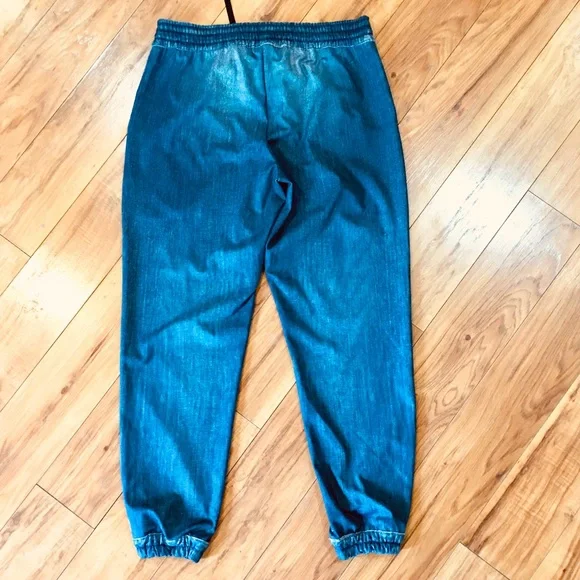 Lucy blue denim seersucker style banded bottoms pants skinny small lounge - Picture 2 of 8